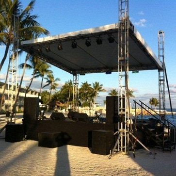 Dream Team Productions staging setup on a Miami beach